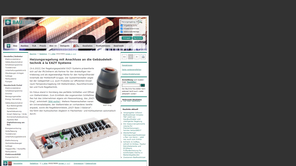 baulinks.de Heizungsregelung mit Anschluss an die Gebäudeleittechnik à la EAZY Systems 09.06.2022