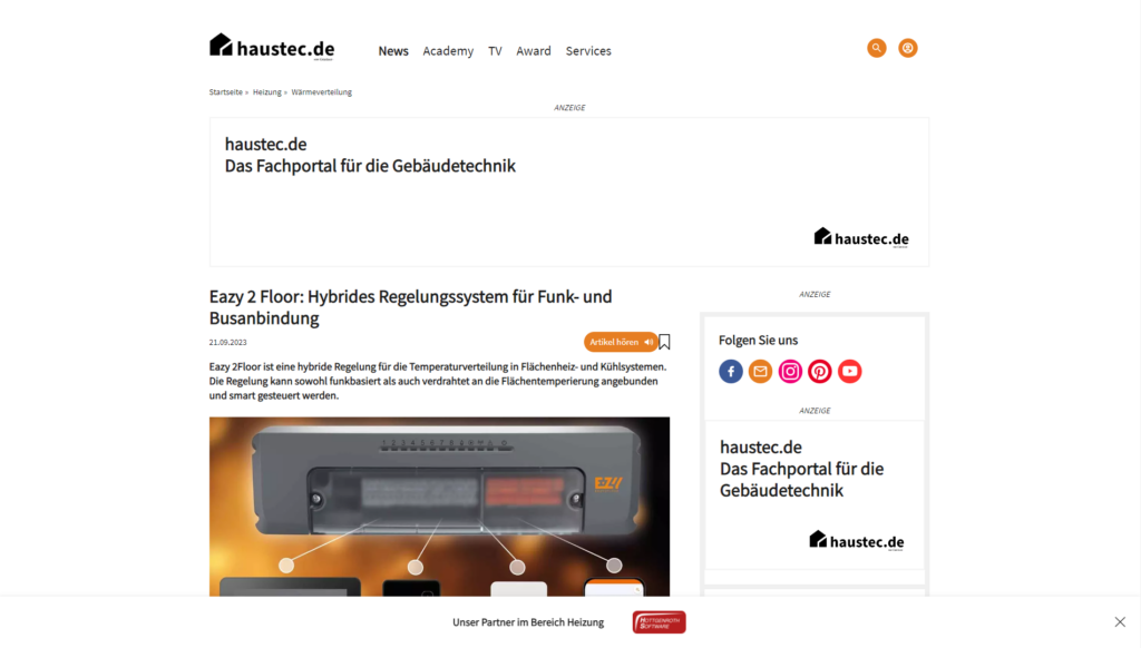 haustec.de EAZY 2 FLOOR Hybrides Regelungssystem für Funk- und Busanbindung 21.09.2023